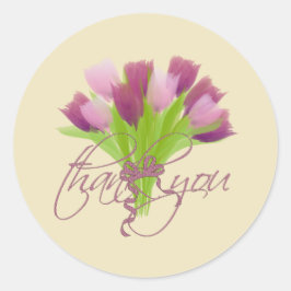 Niedliches Rosa und Lila Tulips Vielen Dank Runder Aufkleber