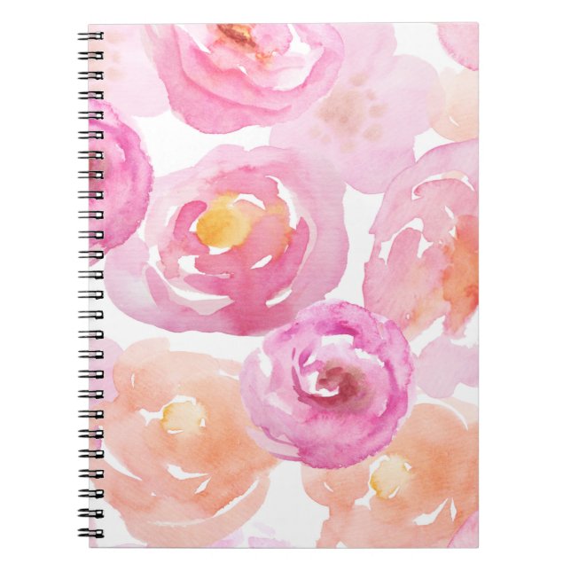 Niedliches Rosa- und Orange-Blume-Notebook Notizblock (Vorderseite)
