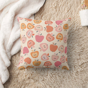 Niedliches rosa und orangefarbenes Apfelmuster Kissen