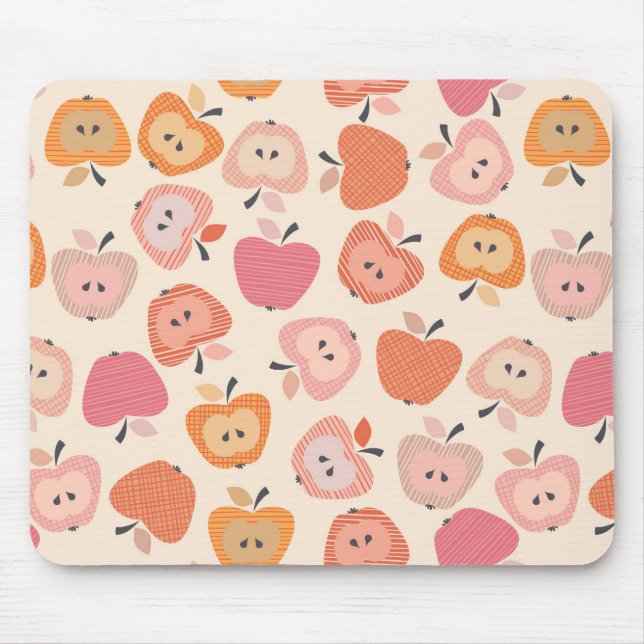 Niedliches rosa und orangefarbenes Apfelmuster Mousepad (Vorne)