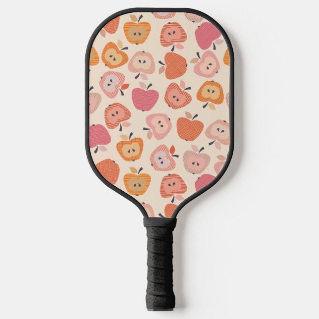 Niedliches rosa und orangefarbenes Apfelmuster Pickleball Schläger (Vorderseite)
