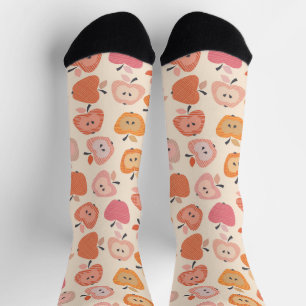 Niedliches rosa und orangefarbenes Apfelmuster Socken