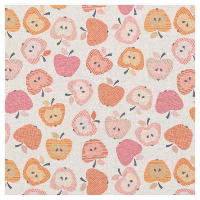 Niedliches rosa und orangefarbenes Apfelmuster Stoff (Nahaufnahme)