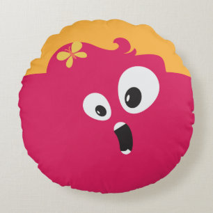 Niedliches rosa und orangefarbenes Girlmonster Rundes Kissen