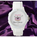 Niedliches Rosa und Schwarz haben einen Donut-Plat Armbanduhr<br><div class="desc">Niedlich haben eine Spende-Design mit einem mattierten Donut-Bild.</div>