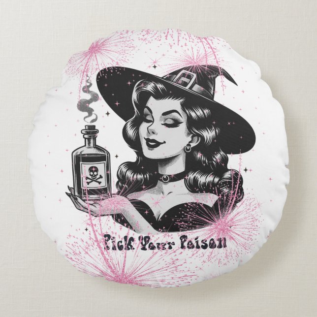 Niedliches Rosa und Schwarz-Zitat "Pick Your Poiso Rundes Kissen (Vorderseite)