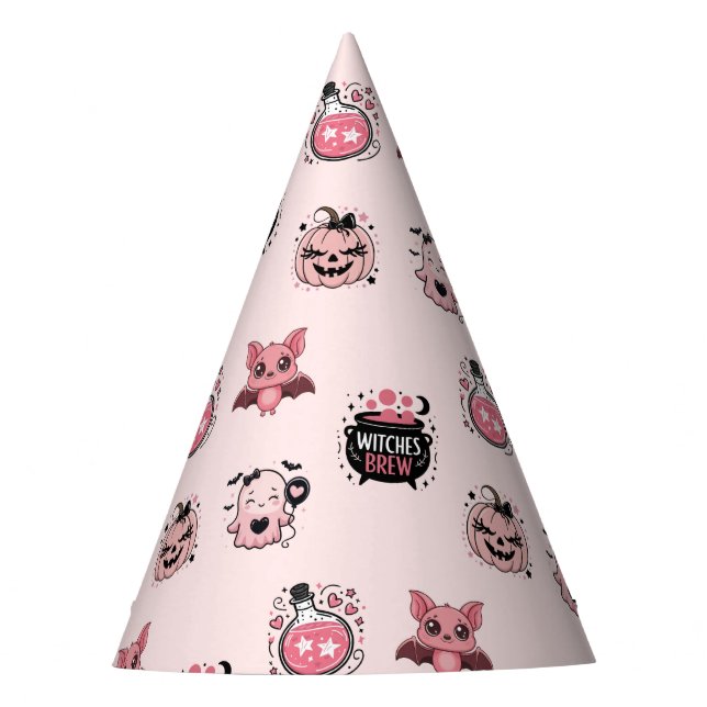 Niedliches Rosa und Schwarzes GeisterHalloween Partyhütchen (Vorderseite)