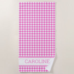 Niedliches Rosa und Weiß Gingham Karierter Karo Strandtuch