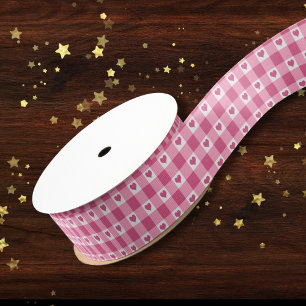 Niedliches Rosa und Weiß Herz Gingham Buffalo Kari Ripsband