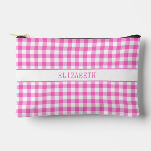 Niedliches rosa und weißes Gingham-Kariertes Muste Zubehörtasche