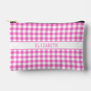 Niedliches rosa und weißes Gingham-Kariertes Muste Zubehörtasche