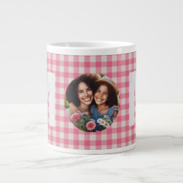 Niedliches rosa und weißes Karo Muster für kundens Jumbo-Tasse