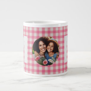 Niedliches rosa und weißes Karo Muster für kundens Jumbo-Tasse