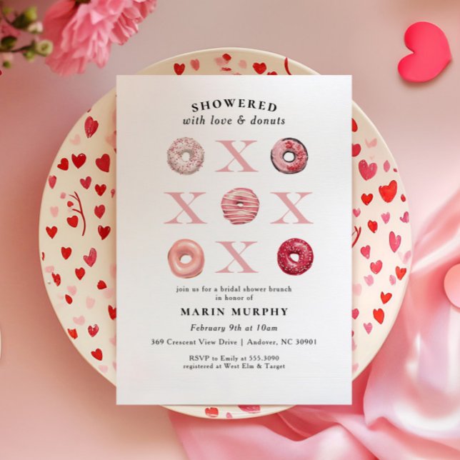 Niedliches Rosa Valentine Donut Brautparty Einladung (Von Creator hochgeladen)