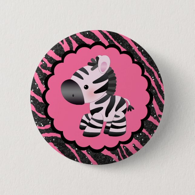 Niedliches Rosa Zebra und Glitzer Tierdruck Button (Vorderseite)