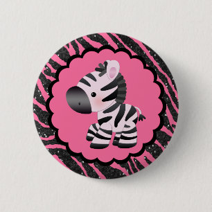 Niedliches Rosa Zebra und Glitzer Tierdruck Button