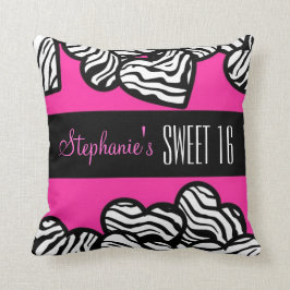 Niedliches rosa Zebraherz Sweet 16 Birthday Kissen