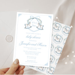 Niedliches Rosenpferd Wappen boho Babydusche Einladung