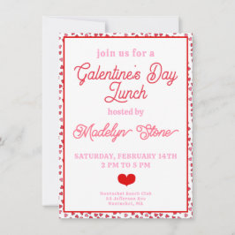 Niedliches Rot-Rosa-Herz-Galentine-Mittagessen Einladung