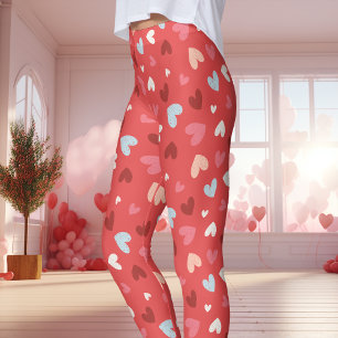 Niedliches Rot-Rot-Rosa-Herzmuster Valentinstag Leggings