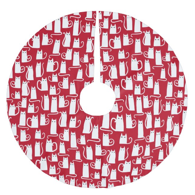 Niedliches Rot und Weiß Polyester Weihnachtsbaumdecke (Vorderseite)