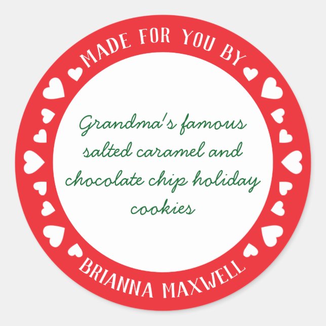 Niedliches Rot-Weiß-Herz aus Liebe-Leckereien Runder Aufkleber (Vorderseite)