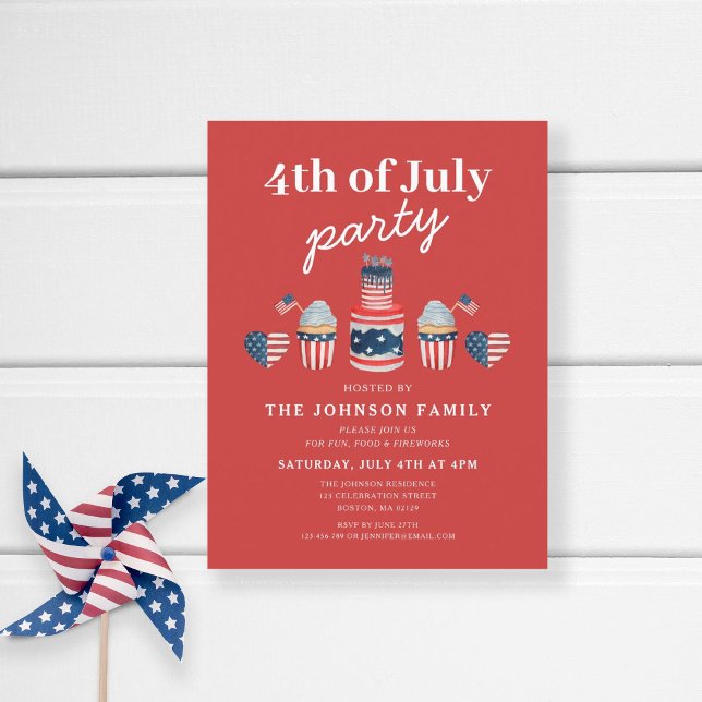 Niedliches Rot-Weiß und Blau 4. Juli Party Einladungspostkarte (Patriotic Red White & Blue 4th Of July Party Invitation Postcard)