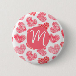 Niedliches rotes doodled Heart Valentine's Day Mon Button