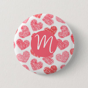 Niedliches rotes doodled Heart Valentine's Day Mon Button