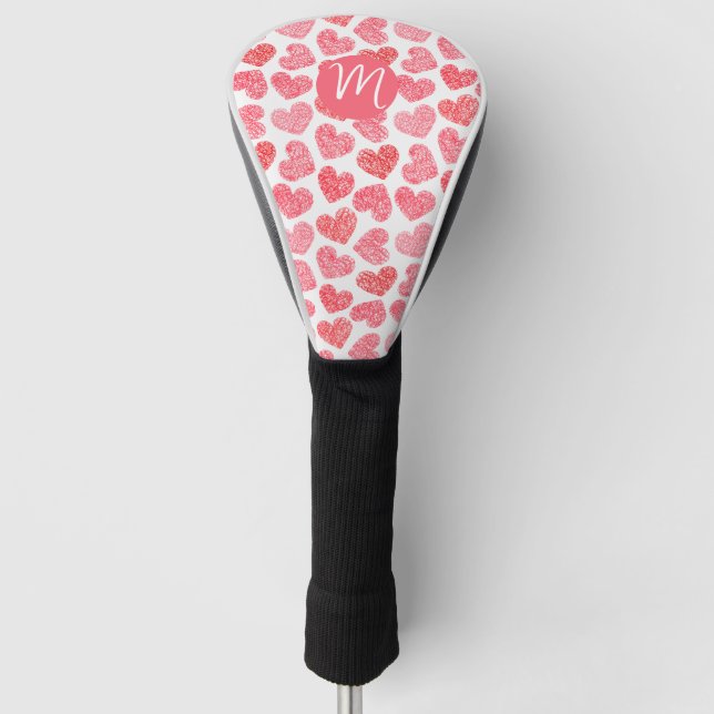 Niedliches rotes doodled Heart Valentine's Day Mon Golf Headcover (Vorderseite)