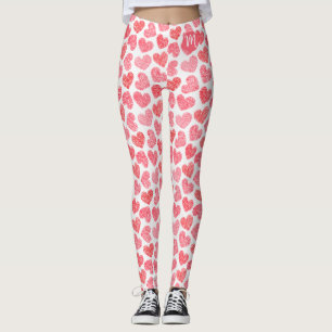 Niedliches rotes doodled Heart Valentine's Day Mon Leggings