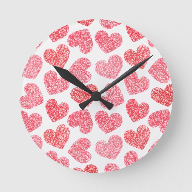Niedliches rotes doodled Herz - Valentinstag Muste Runde Wanduhr (Vorderseite)