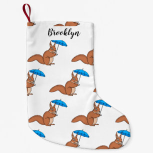 Niedliches Rotes Eichhörnchen mit Cartoon Kleiner Weihnachtsstrumpf