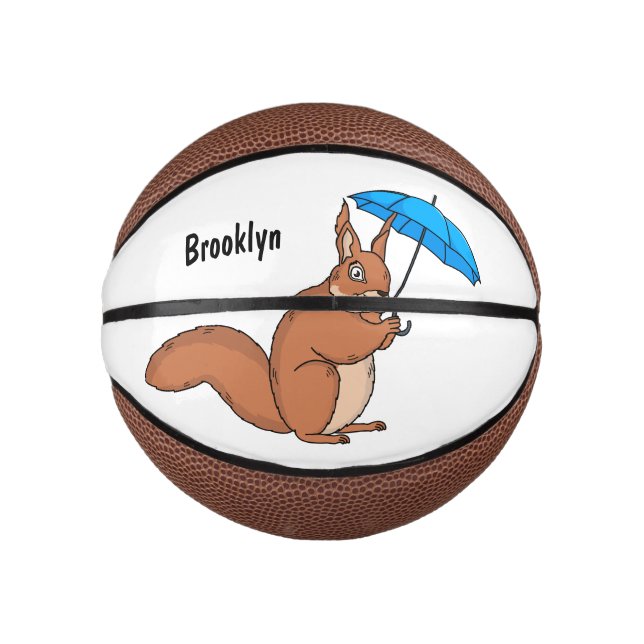 Niedliches Rotes Eichhörnchen mit Cartoon Mini Basketball (Vorderseite)