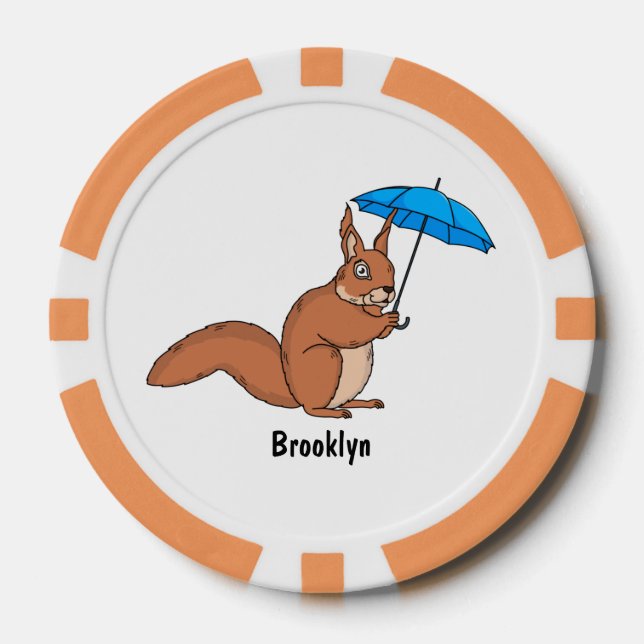 Niedliches Rotes Eichhörnchen mit Cartoon Pokerchips (Vorderseite)