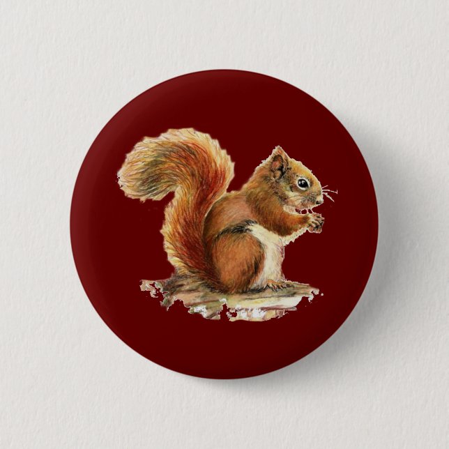Niedliches Rotes Eichhörnchen Wasserfarbe Tierart Button (Vorderseite)
