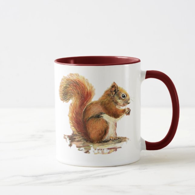 Niedliches Rotes Eichhörnchen Wasserfarbe Tierart Tasse (Rechts)