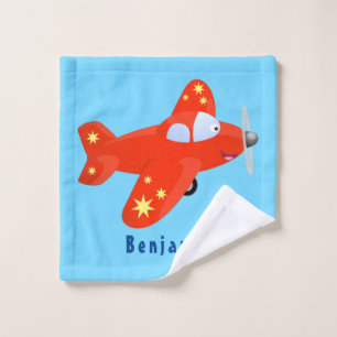 Niedliches rotes Flugzeug mit Cartoon Badhandtuch Set