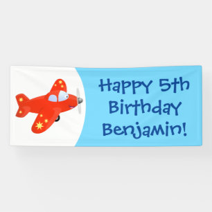 Niedliches rotes Flugzeug mit Cartoon Banner