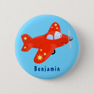 Niedliches rotes Flugzeug mit Cartoon Button
