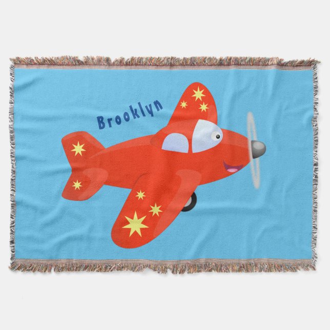 Niedliches rotes Flugzeug mit Cartoon Decke (Vorderseite)