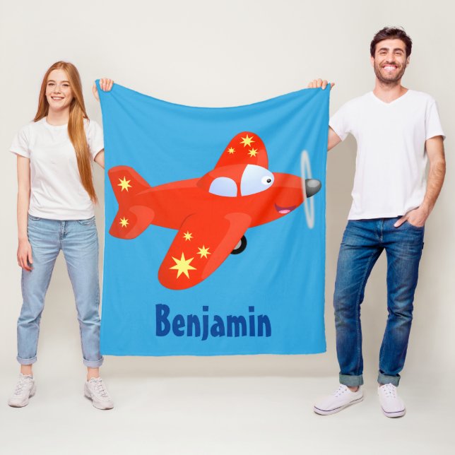 Niedliches rotes Flugzeug mit Cartoon Fleecedecke (Beispiel)