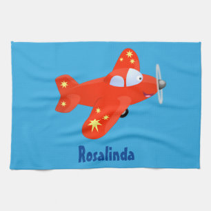 Niedliches rotes Flugzeug mit Cartoon Geschirrtuch