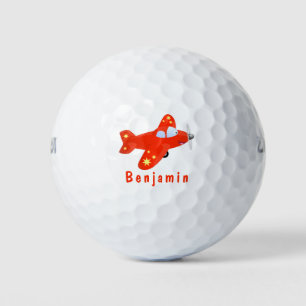 Niedliches rotes Flugzeug mit Cartoon Golfball