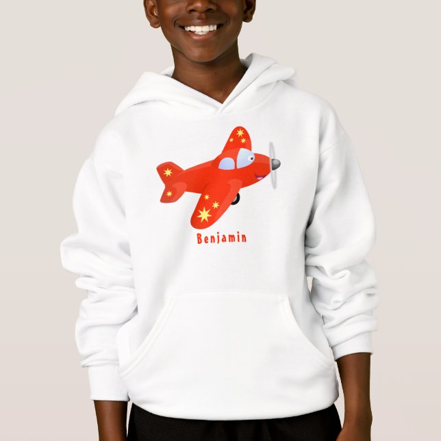 Niedliches rotes Flugzeug mit Cartoon Hoodie (Vorderseite)