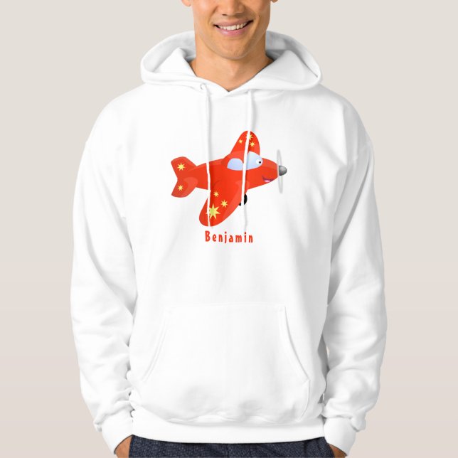 Niedliches rotes Flugzeug mit Cartoon Hoodie (Vorderseite)