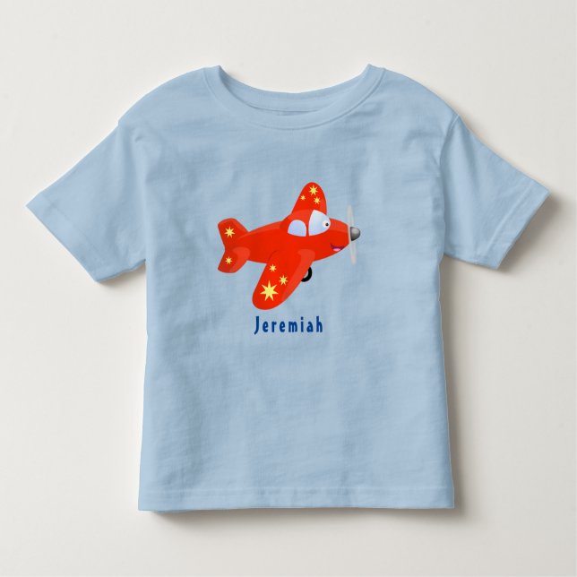 Niedliches rotes Flugzeug mit Cartoon Kleinkind T-shirt (Vorderseite)