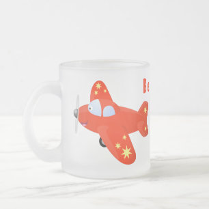 Niedliches rotes Flugzeug mit Cartoon Mattglastasse