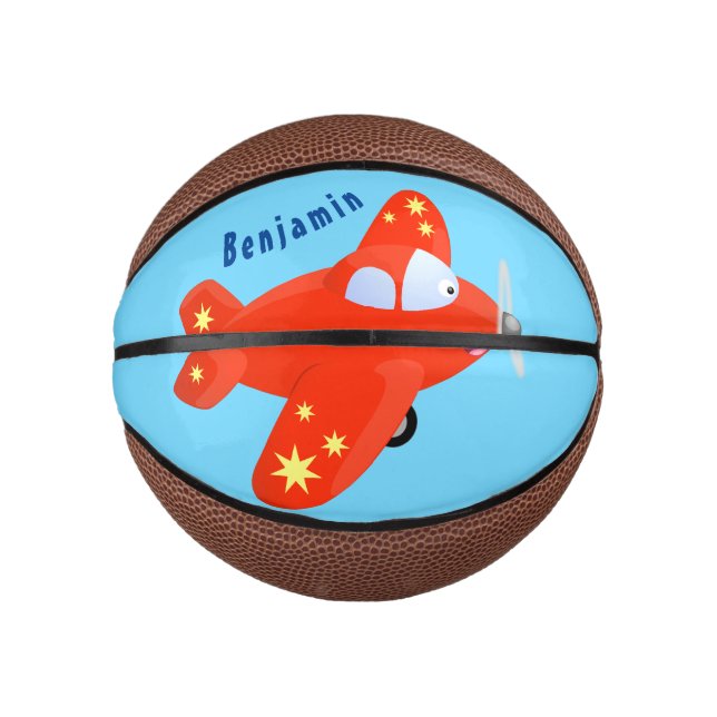 Niedliches rotes Flugzeug mit Cartoon Mini Basketball (Vorderseite)