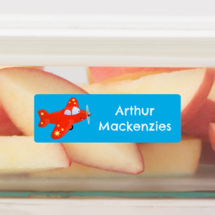 Niedliches rotes Flugzeug mit Cartoon personalisie Etiketten